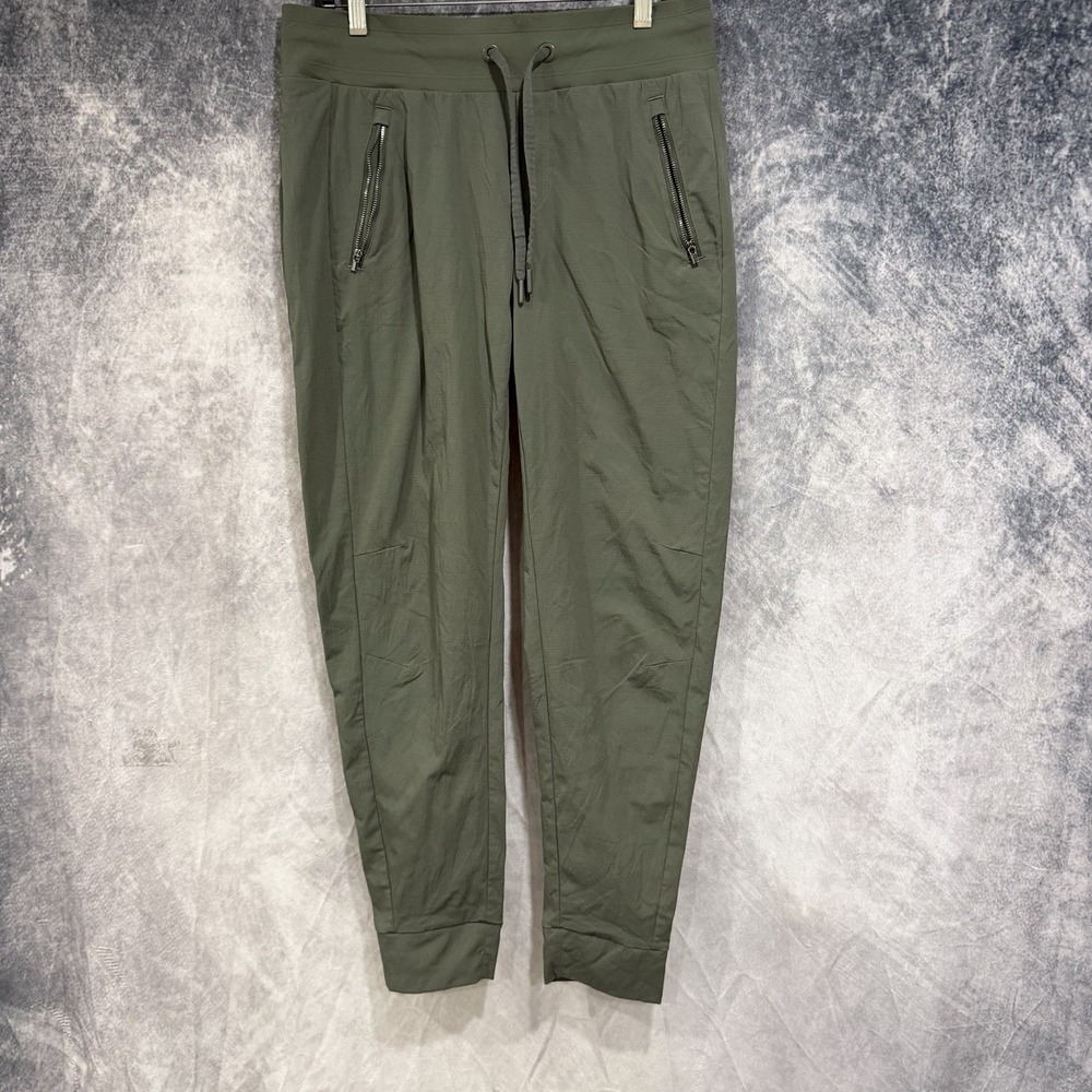 Athleta Women 10 Olive Green Trekkie North Jogger Pants Zip Pockets Stretch